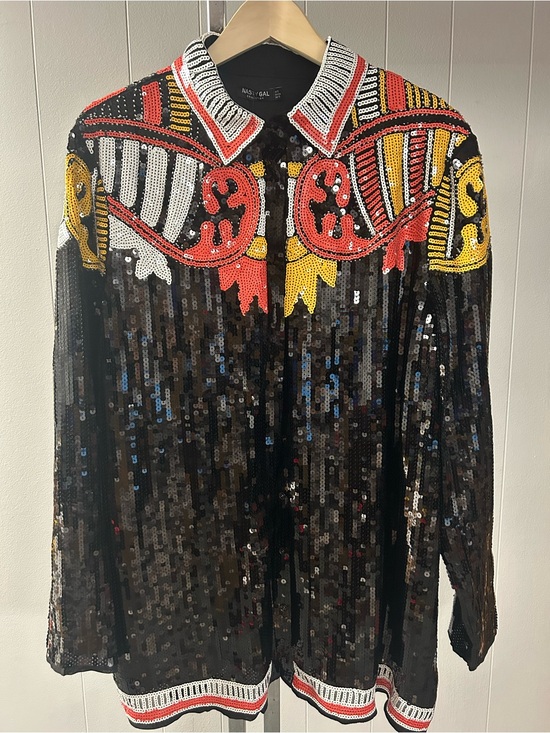 Nasty Gal Tops - Nasty Gal Black Sequin Button-Down Halloween BRAND NEW Western